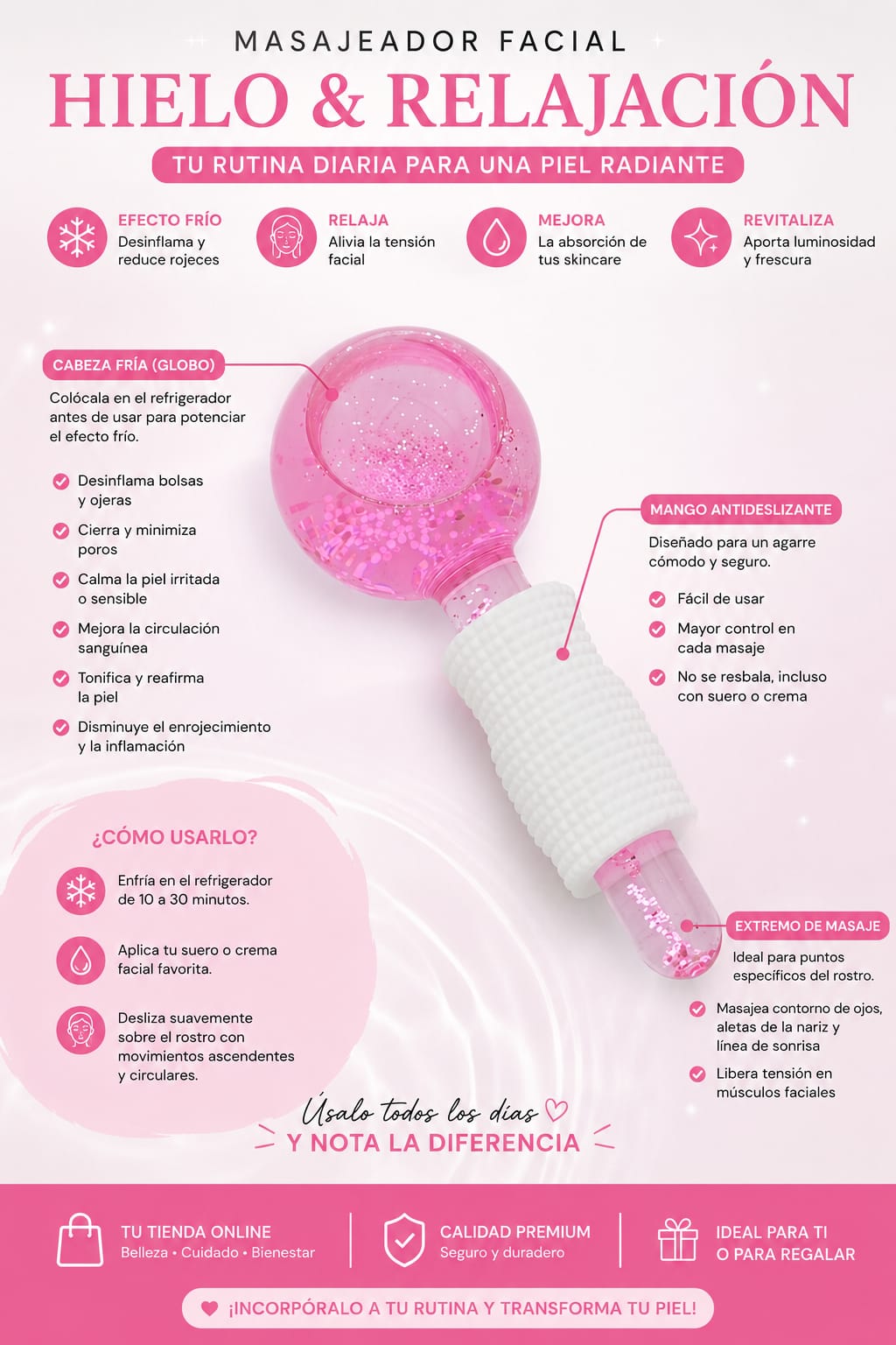 Masajeador Facial Frio De Cristal